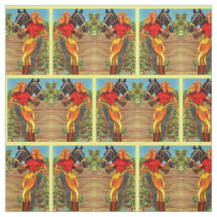1940s pin-up gal and horse print stof