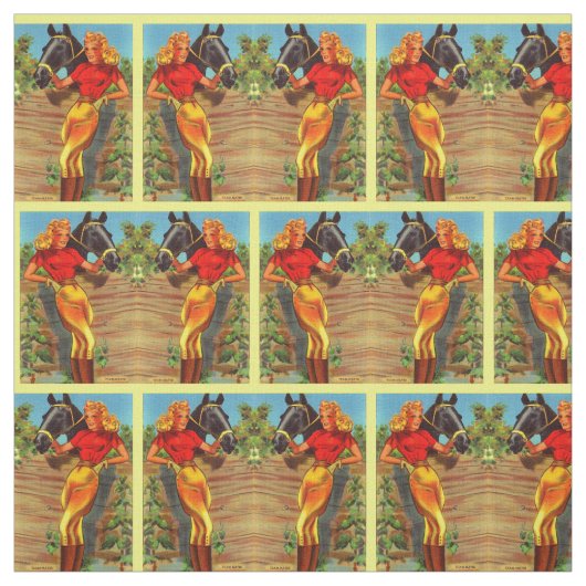1940s pin-up gal and horse print stof (Swatch)