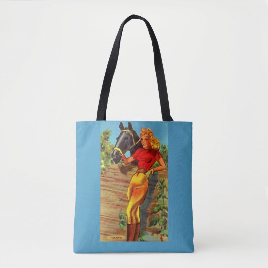 1940s pin-up gal and horse print tote bag (Voorkant)