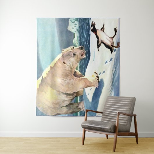 1940s polar beer en pinguïnprint wandkleed (In situ)