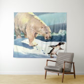 1940s polar beer en pinguïnprint wandkleed (In Situ (horizontaal))