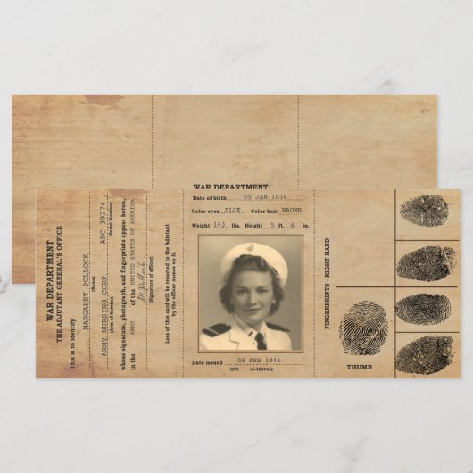 1940s Replica Paspoort Identificatie Menu (Voorkant / Achterkant)