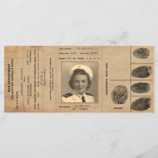 1940s Replica Paspoort Identificatie Menu (Voorkant)