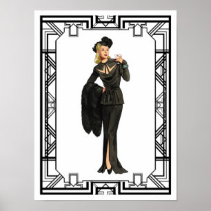  1940s Retro Black Cutout Dress Poster