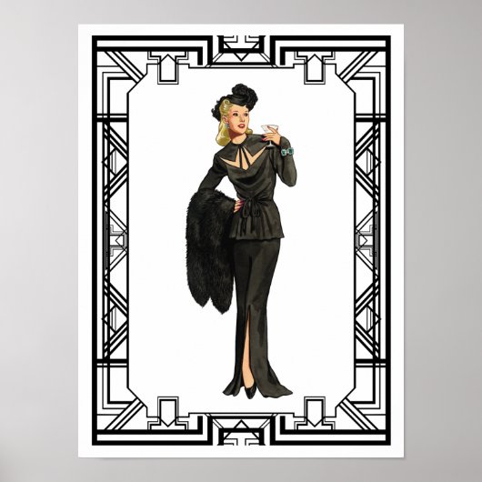  1940s Retro Black Cutout Dress Poster (Voorkant)