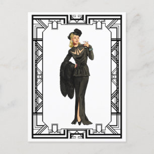 1940s Retro Black Cutout Dress Poster Briefkaart