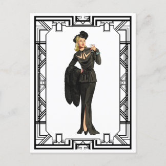  1940s Retro Black Cutout Dress Poster Briefkaart
