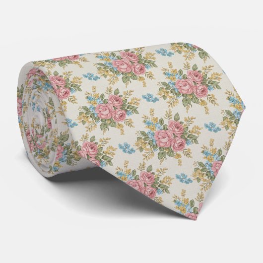 1940s Retro Bouquet Floral Pattern Stropdas (Opgerold)