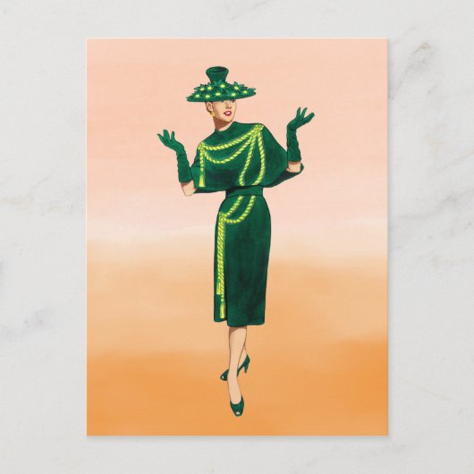   1940s Rope Print Green Dress Mode Art Briefkaart (Voorkant)