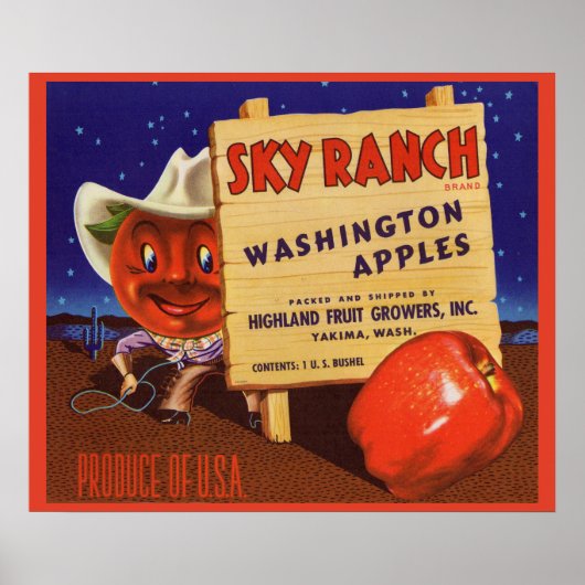 1940s Sky Ranch Washington Apples kratlabel Poster (Voorkant)
