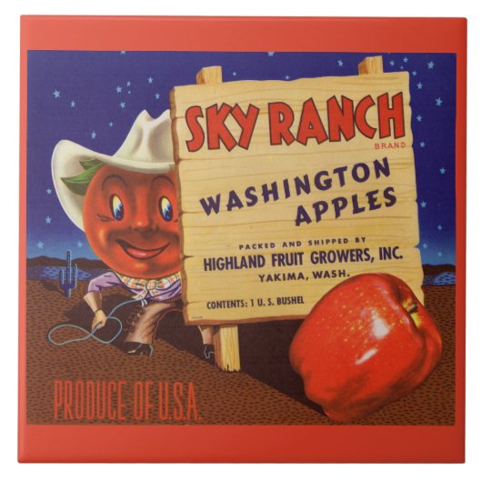 1940s Sky Ranch Washington Apples kratlabel Tegeltje (Voorkant)