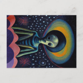 1940's stijl alien met een halo wandtapijt briefkaart