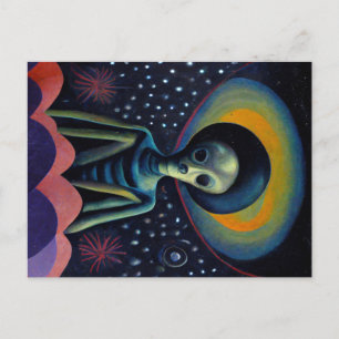 1940's stijl alien met een halo wandtapijt briefkaart