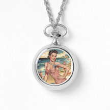 1940s Strand Pinup Zilver Ketting Horloge