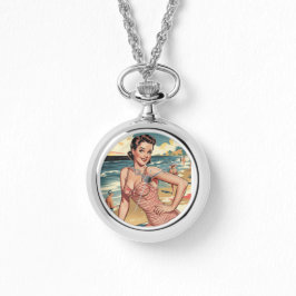 1940s Strand Pinup Zilver Ketting Horloge