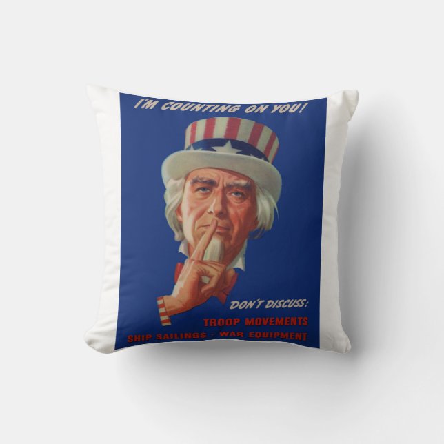 1940s waarschuwing van oom Sam Kussen (Voorkant)