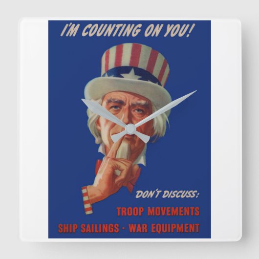 1940s warning from Uncle Sam Vierkante Klok (Voorkant)