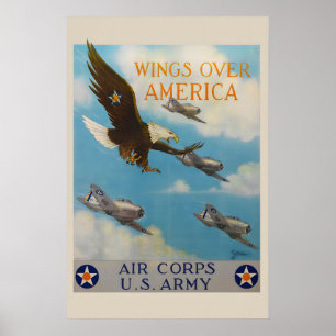 1940s Wings Over America WO2 US Army Air Corps Poster
