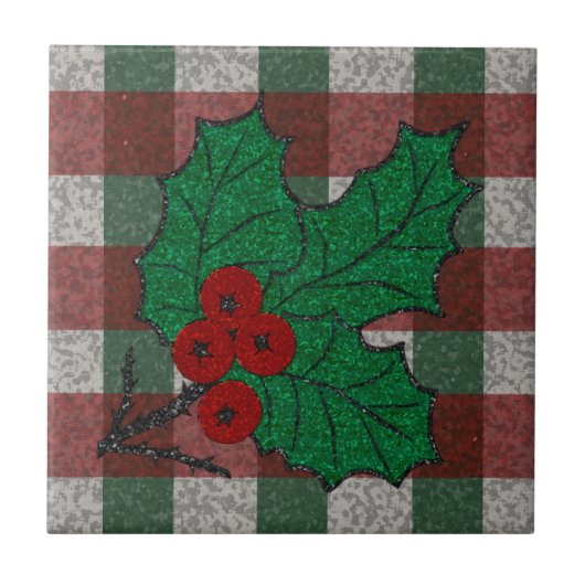 1940s Xmas Gingham 4,25 inch x 4,25 inch Tegeltje (Voorkant)