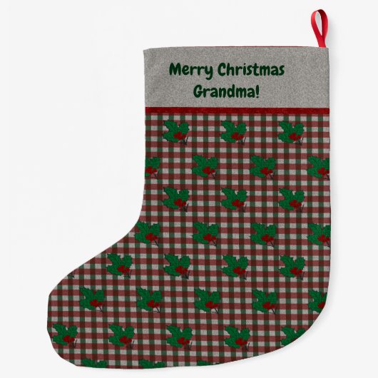 1940s Xmas Gingham - Gepersonaliseerd Grote Kerstsok (Achterkant)