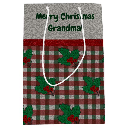 1940s Xmas Gingham - Gepersonaliseerd Medium Cadeauzakje (Voorkant)