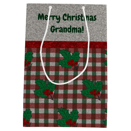 1940s Xmas Gingham - Gepersonaliseerd Medium Cadeauzakje (Achterkant)