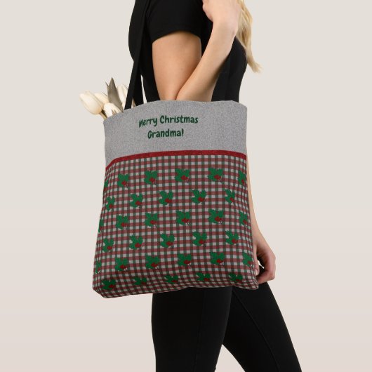 1940s Xmas Gingham - Gepersonaliseerd Tote Bag (Dichtbij)