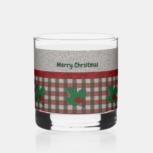 1940s Xmas Gingham - Gepersonaliseerd Whisky Glas (Voorkant)