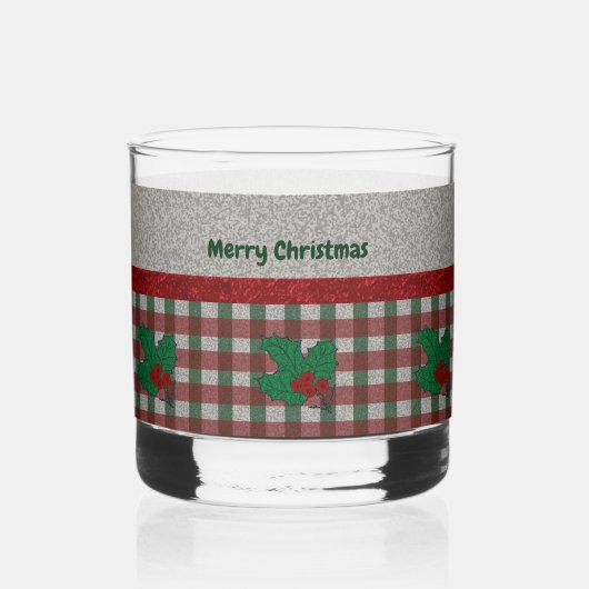 1940s Xmas Gingham - Gepersonaliseerd Whisky Glas (Achterkant)