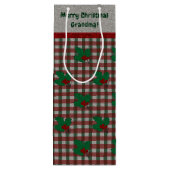 1940s Xmas Gingham - Gepersonaliseerd Wijn Cadeautas (Achterkant)