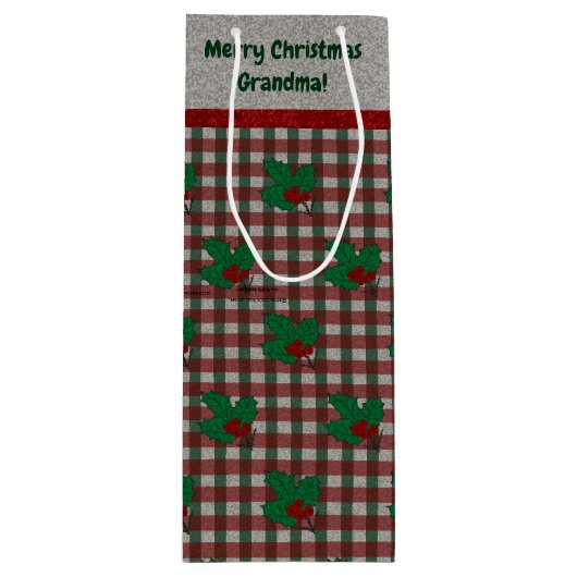 1940s Xmas Gingham - Gepersonaliseerd Wijn Cadeautas (Voorkant)