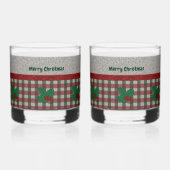 1940s Xmas Gingham - Gepersonaliseerde set van 2 Whisky Glas (Voorkant)