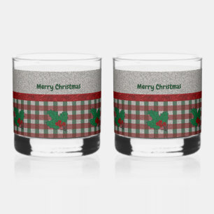 1940s Xmas Gingham - Gepersonaliseerde set van 2 Whisky Glas