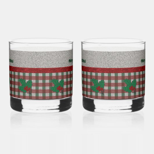 1940s Xmas Gingham - Gepersonaliseerde set van 2 Whisky Glas (Links)