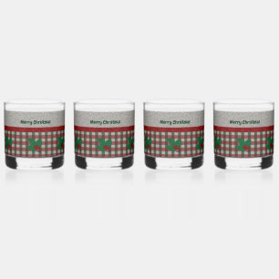 1940s Xmas Gingham - Gepersonaliseerde set van 4 Whisky Glas