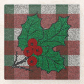 1940s Xmas Gingham Glazen Onderzetter (Voorkant)