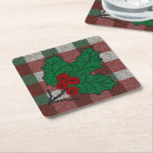 1940s Xmas Gingham Kartonnen Onderzetters (Schuin)