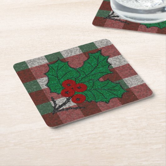 1940s Xmas Gingham Kartonnen Onderzetters (Schuin)