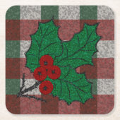 1940s Xmas Gingham Kartonnen Onderzetters (Voorkant)