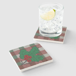1940s Xmas Gingham Marble Stenen Onderzetter