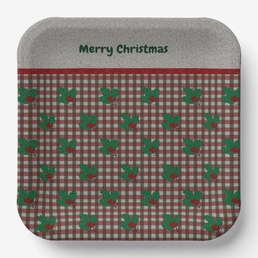 1940s Xmas Gingham Papieren Bordje (Voorkant)