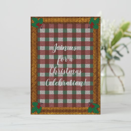 1940s Xmas Gingham Uitnodiging (Staand voorkant)