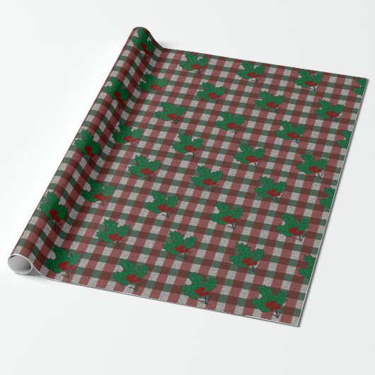 1940s Xmas Gingham Wrapping Paper Cadeaupapier (Uitgerold)