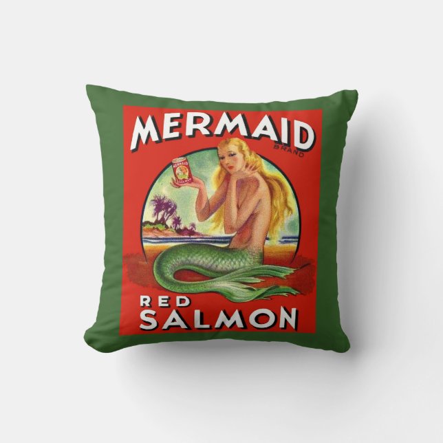 1940s Zeemeermin Zalm kan label afdrukken Kussen (Voorkant)