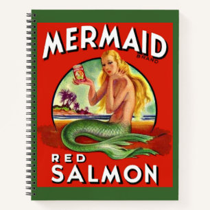 1940s Zeemeermin Zalm kan label afdrukken Notitieboek