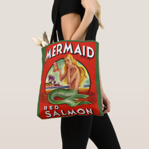 1940s Zeemeermin Zalm kan label afdrukken Tote Bag