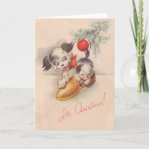 1940s  zijn kerstpoppuppel feestdagen kaart