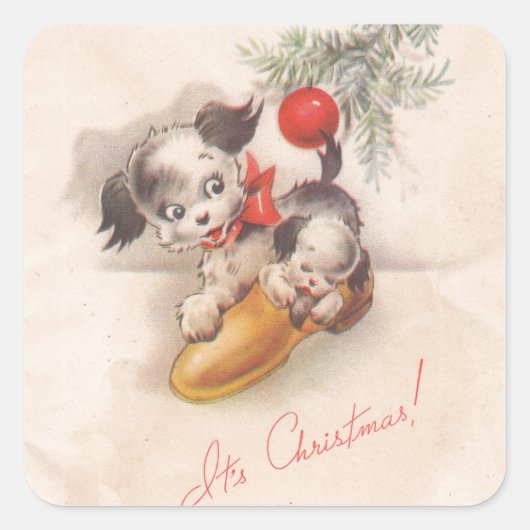 1940s  zijn kerstpoppuppel vierkante sticker (Voorkant)
