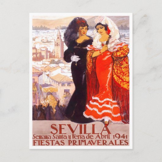 1941 Sevilla Spanje vintage-reis Briefkaart (Voorkant)