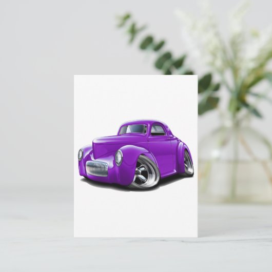 1941 Willys Paarse auto Briefkaart (Staand voorkant)